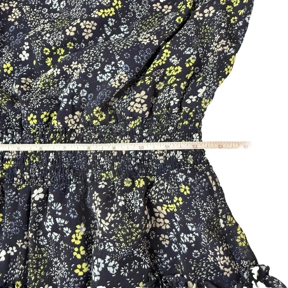 Women's Blue Floral Mini Dress Size Small Sleeveless Mock Neck Fit & Flare Party